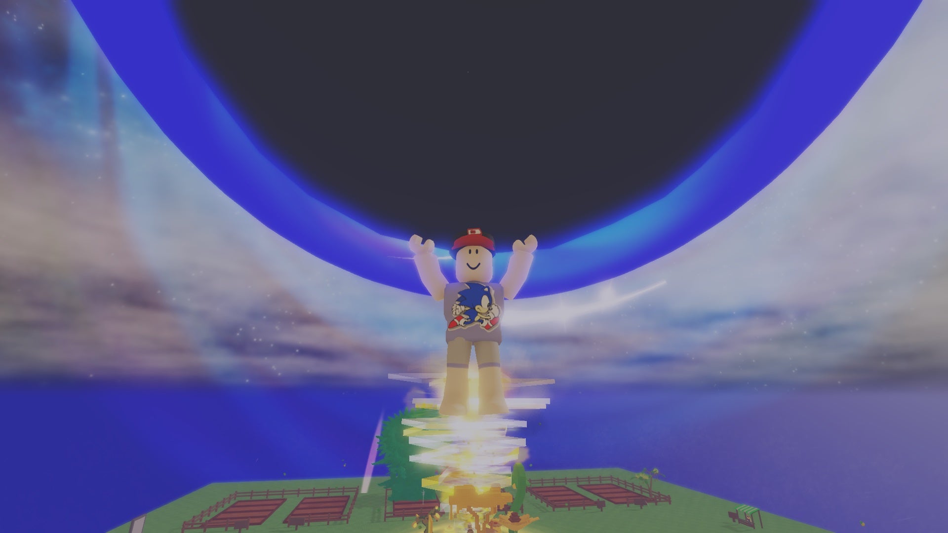 A player is sucked into an ominous void in the sky during a Black Hole event in Grow A Garden. - 5