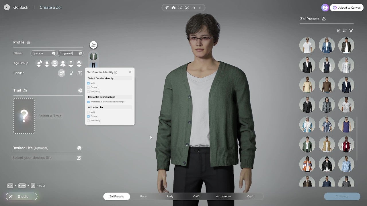 Create-A-Zoi's new gender and attraction customisation options. - 3