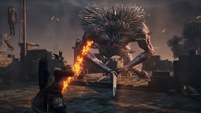 Ironeye prepara su arco arco contra un jefe en Elden Ring: Nightreign.