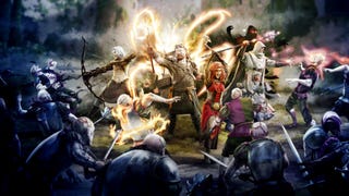 Ironmarked promotional art showing a band of adventurers fending off a swarm of enemies surrounding them.