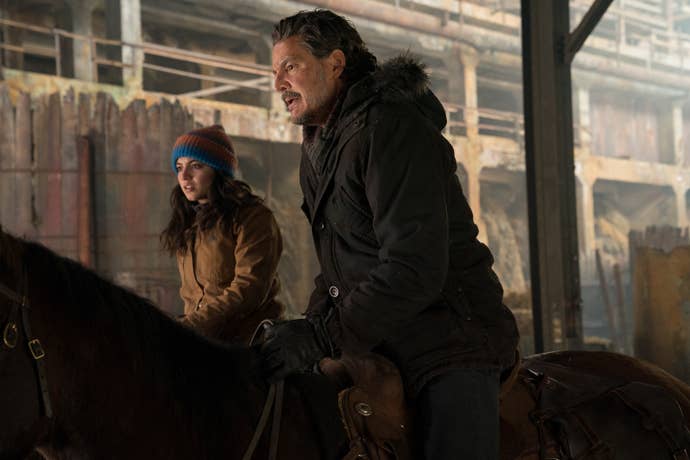 Dina and Joel on patrol in The Last of Us season two