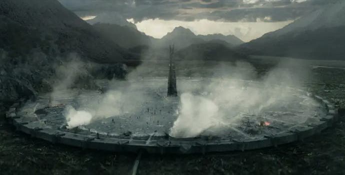 A strip-mined Isengard from Peter Jackson's The Lord of the Rings.