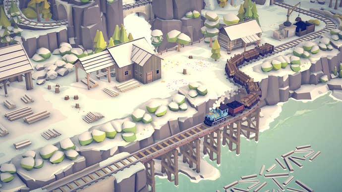 A bid chugging on a way successful a snowy municipality successful Islands & Trains.