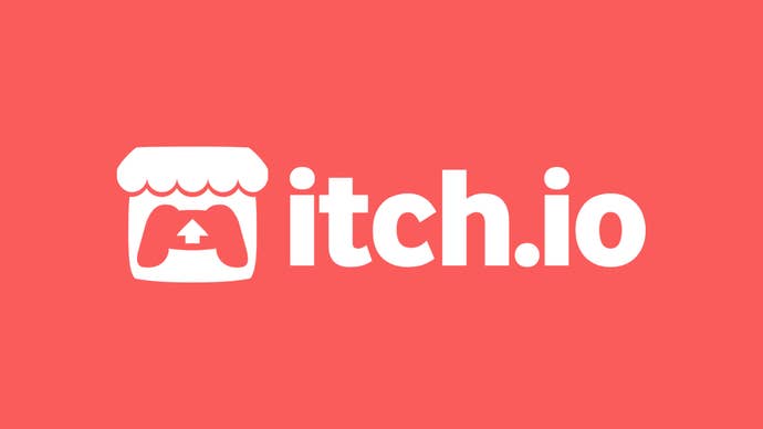Itch.io's logo connected its marque pinkish background.
