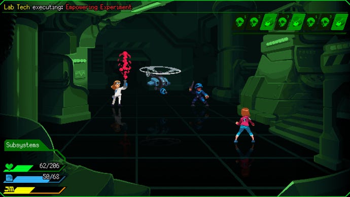 A young woman fights enemies in a green cyberspace environment in Jack Move