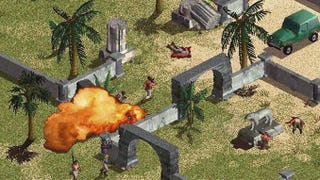 An explosion in a firefight in some ruins in Jagged Alliance 2