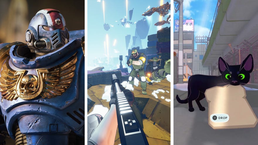 Screenshots of Space Marine 2, Echo Point Nova and Little Kitty Big City.