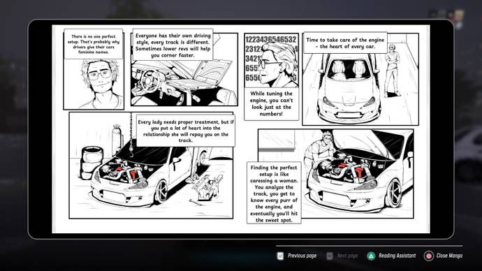 A manga mechanic tells the subordinate however to set the settings of their car.
