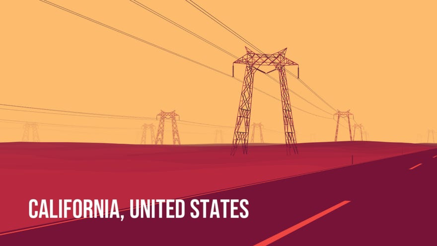 Electricity pylons by the roadside in a The Jean-Paul Software Screen Explosion screenshot.