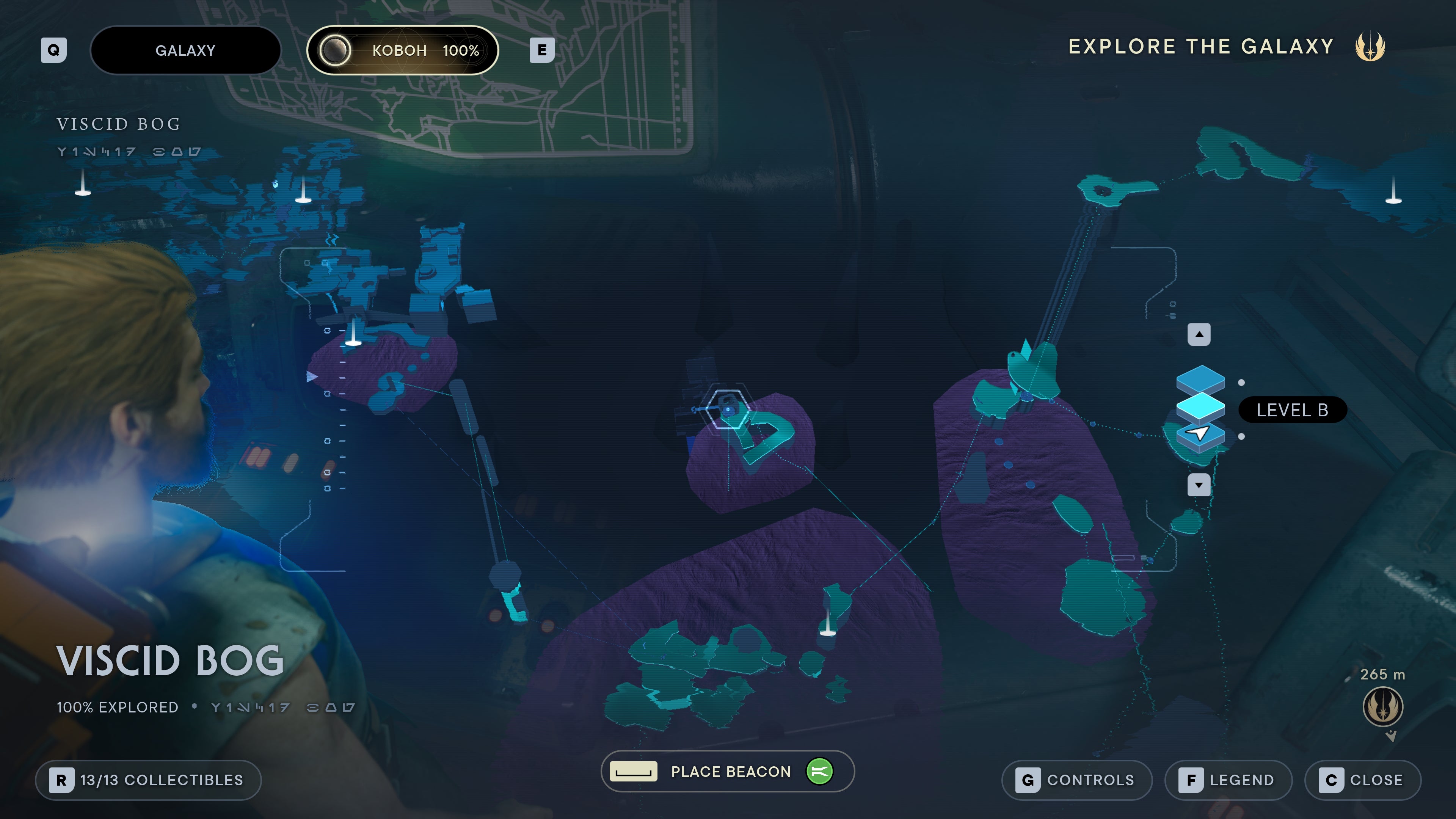 Part of the map of Koboh in Jedi: Survivor, with the location of the Chamber Of Connection marked.