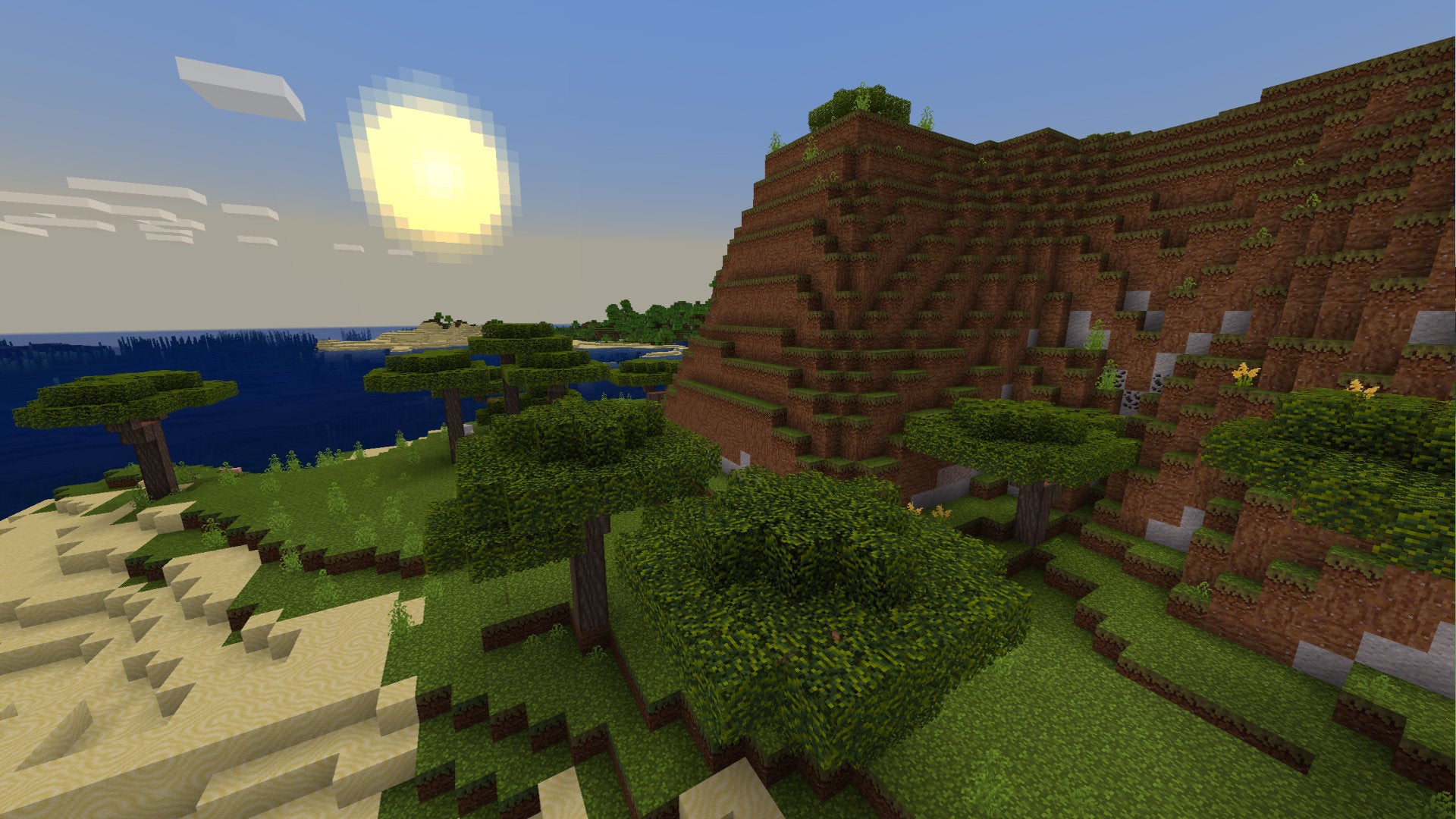 A Minecraft Bedrock screenshot of a landscape displayed using the Jehkoba's Fantasy Texture Pack. - 7