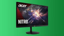 An Acer Nitro 31.5-inch monitor on a green background