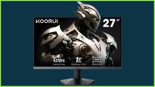 The 27-inch Koorui 1440p 170Hz Gaming monitor on a blue background.
