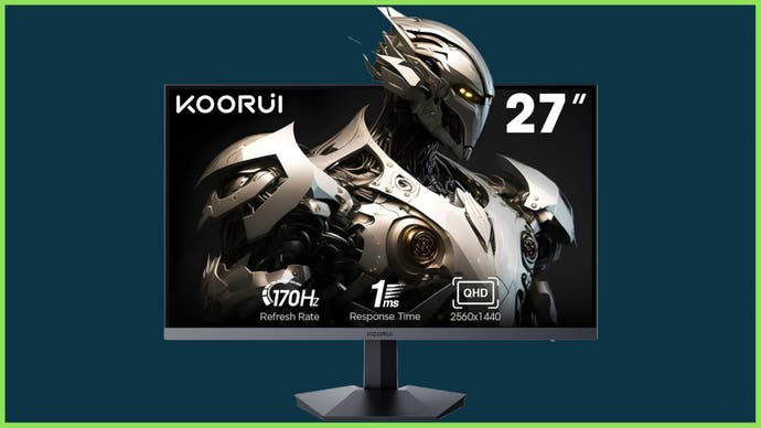 The 27-inch Koorui 1440p 170Hz Gaming show connected a bluish background.