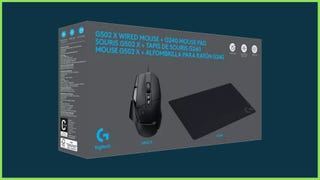The Logitech G502x and G240 mousepad bundle on a blue background