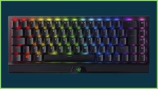 The Razer BlackWidow V3 Mini mechanical keyboard on a blue background