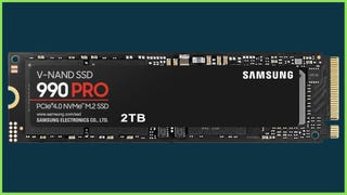 The Samsung 990 Pro 2TB SSD on a blue background