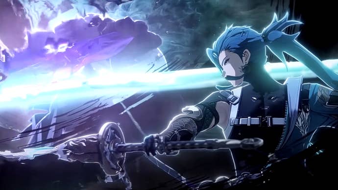 Jiyan, the green-haired handsome DPS dealer of Wuthering Waves, strikes a pose with his blade.