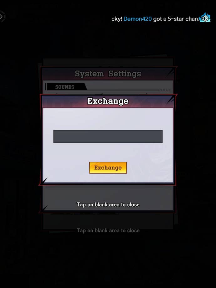 A screenshot from Jujutsu Legends: Phantom Siege showing the game's Exchange menu.