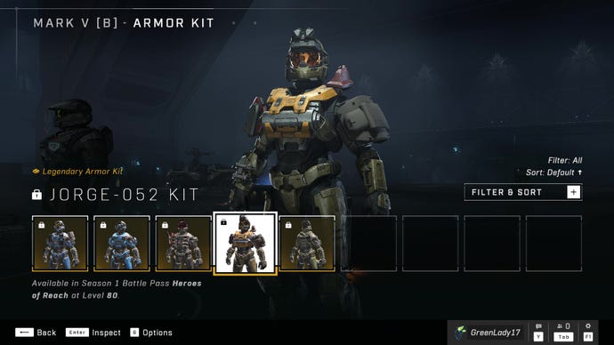 Halo Infinite’s Mark V (B) Armor Core, sporting the Jorge-O52 Armor Kit.