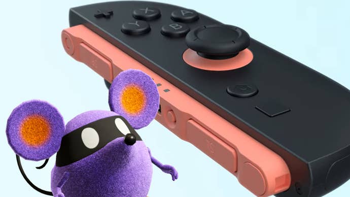 Little Mouser from the Mario games superimposed over a Switch 2 Joy-Con.