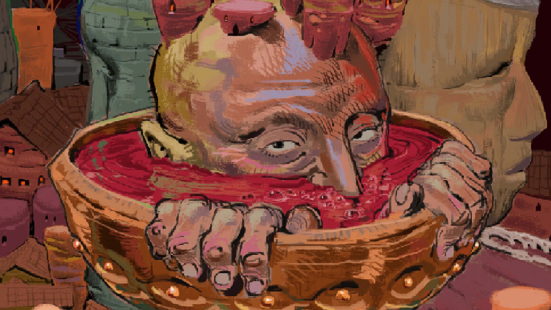 Key art for Joy Malignant showing a figure in a chalice of blood