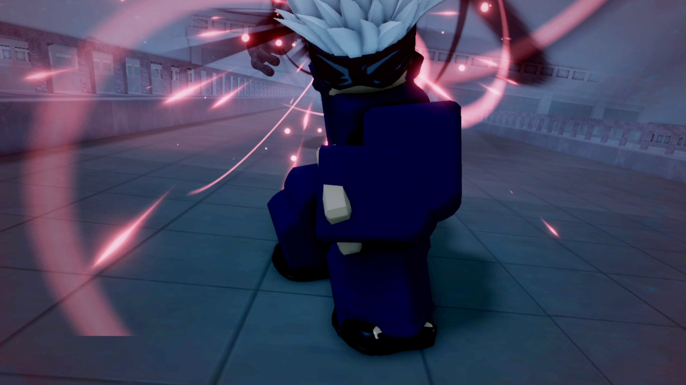 An anime-inspired Roblox character about to perform a special move in RPG-style experience Jujutsu Odyssey.