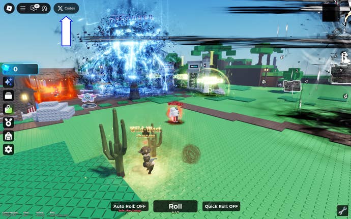 A screenshot of Jule's RNG in Roblox showing the game's codes button.