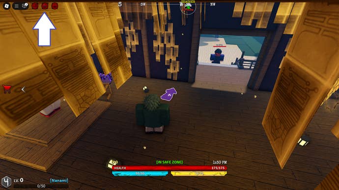 A screenshot of Kaizen in Roblox showing the game's settings button.