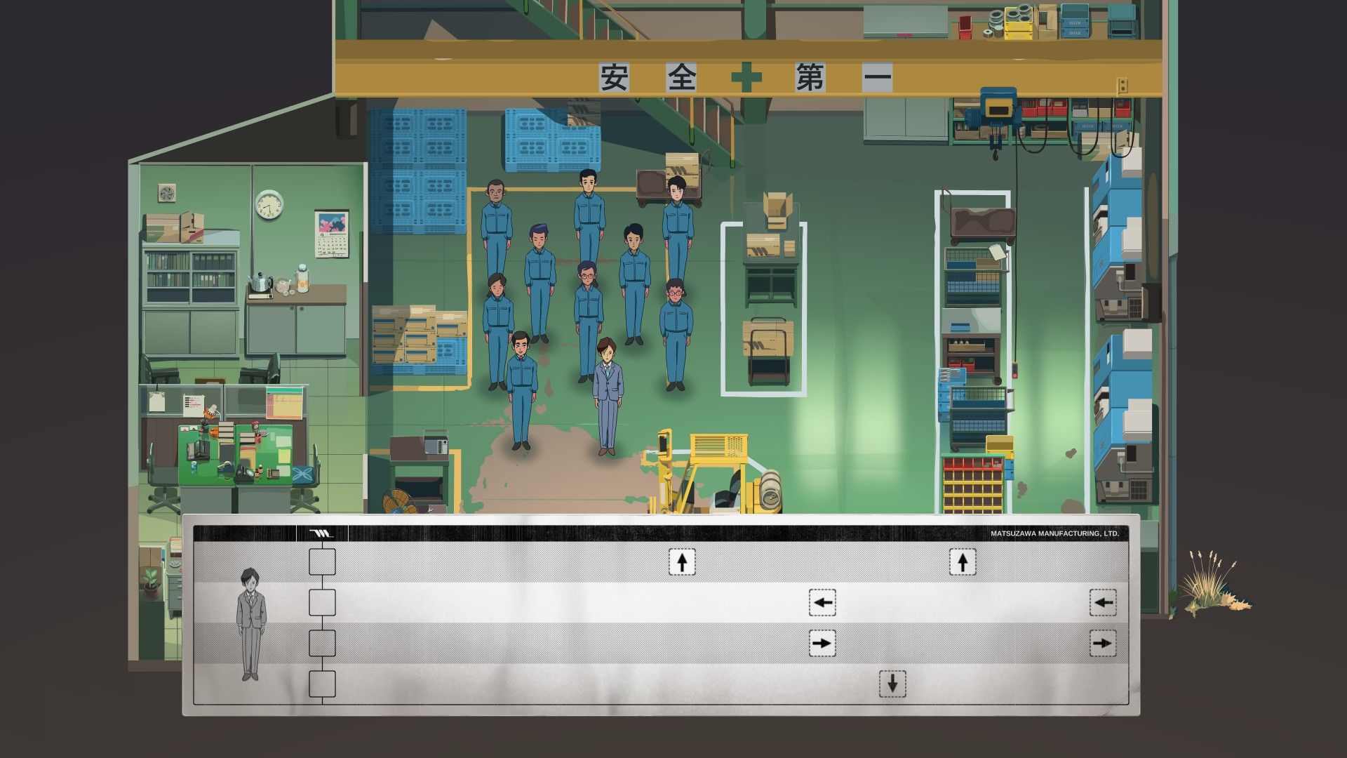 The player performs a rhythm action dance game while on the factory floor. - 4