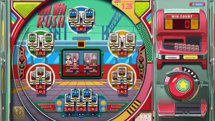 A colourful pachinko instrumentality is afloat of numbered cards.