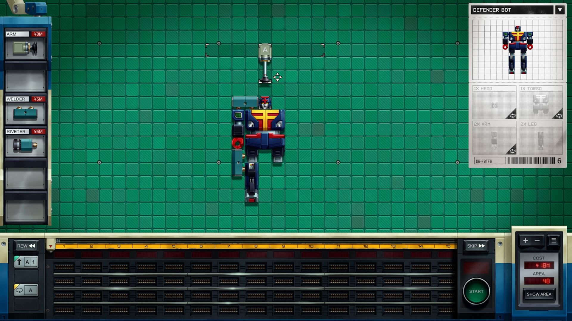 A toy robot is pieced together on a green grid. - 1