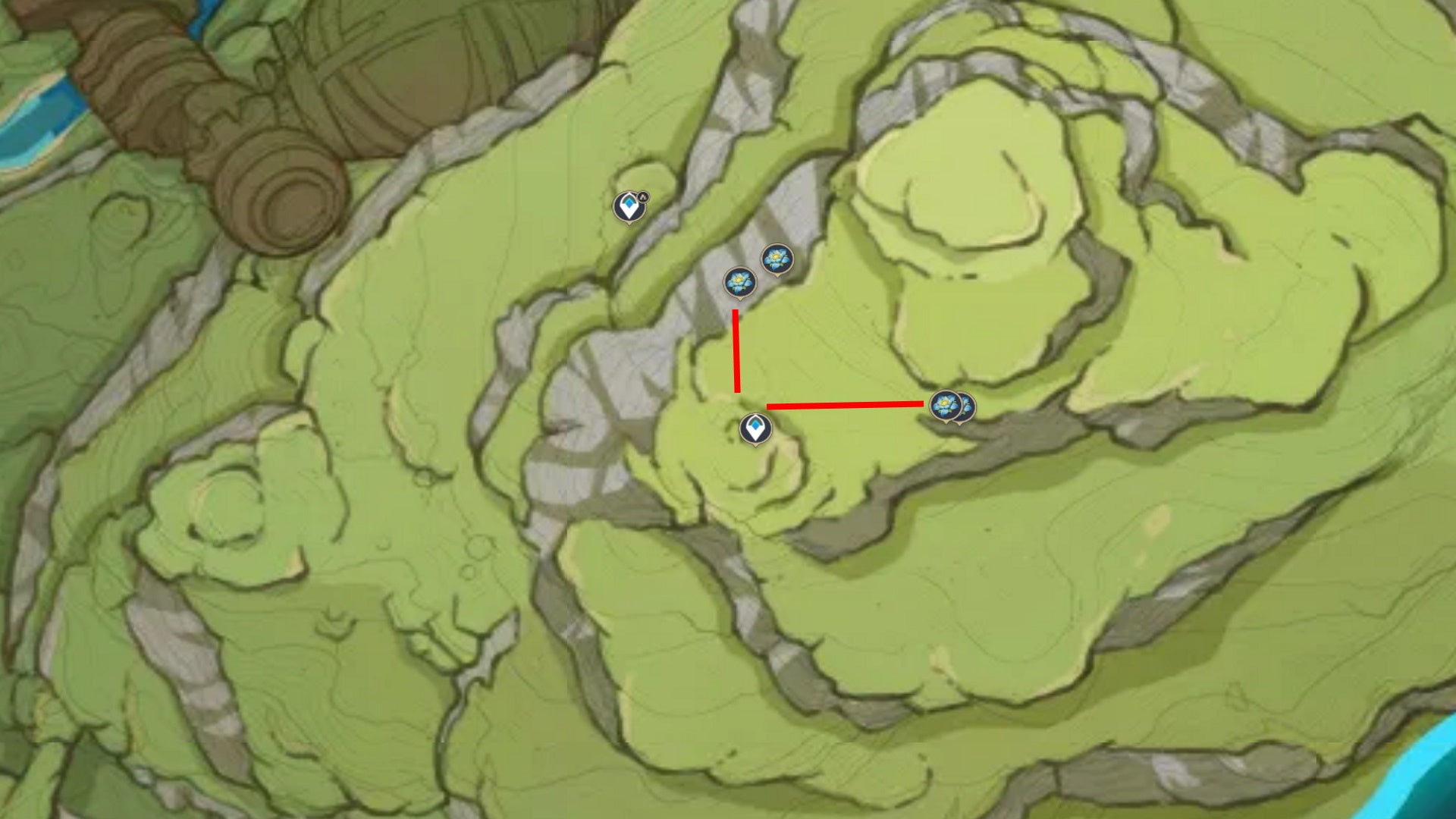 Kalpalata Lotus farming: A map showing routes to gather Kalpalata Lotus in Devantaka Mountain