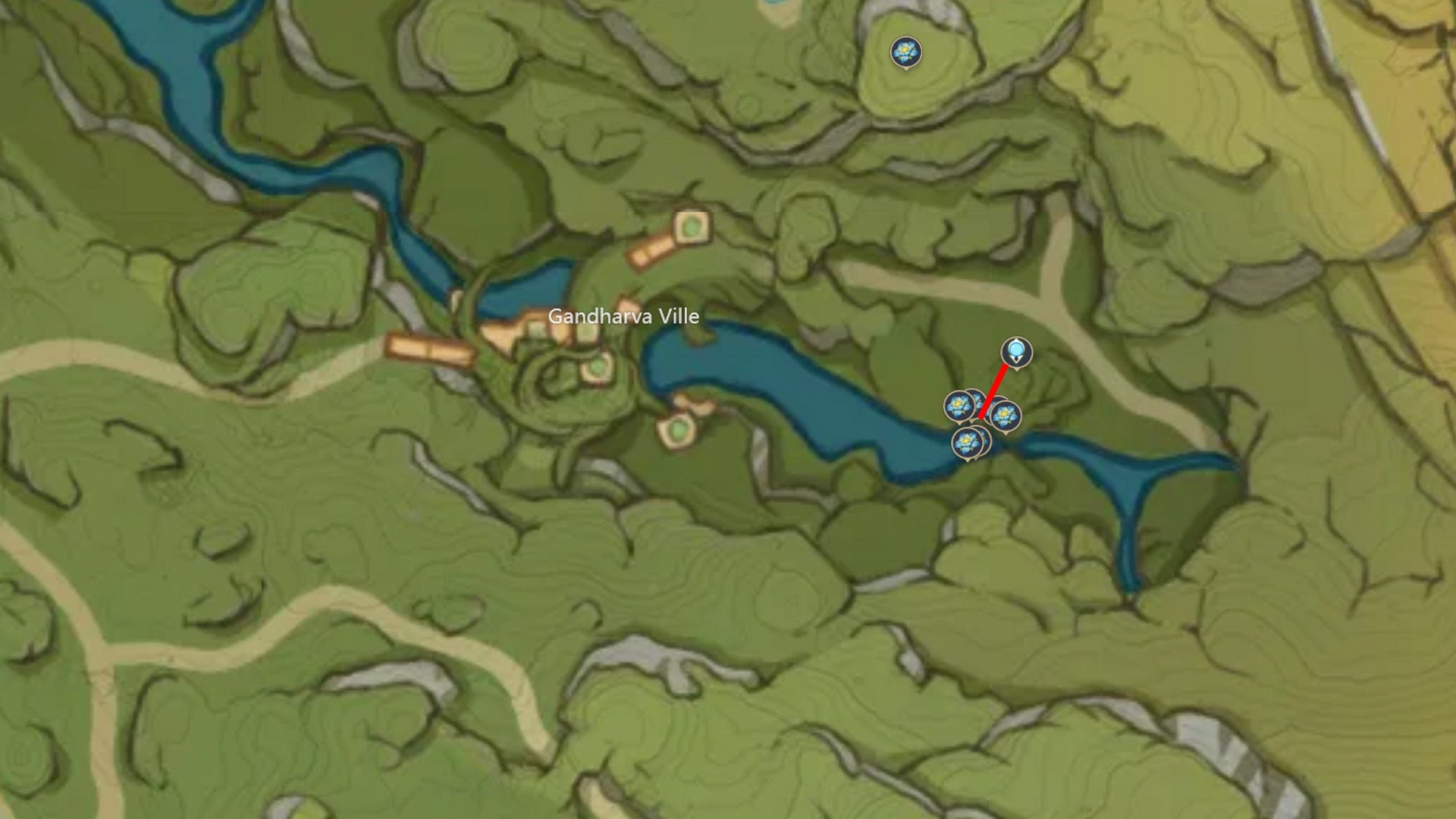 Kalpalata Lotus farming: A map showing routes to gather Kalpalata Lotus in Gandharva Ville - 11