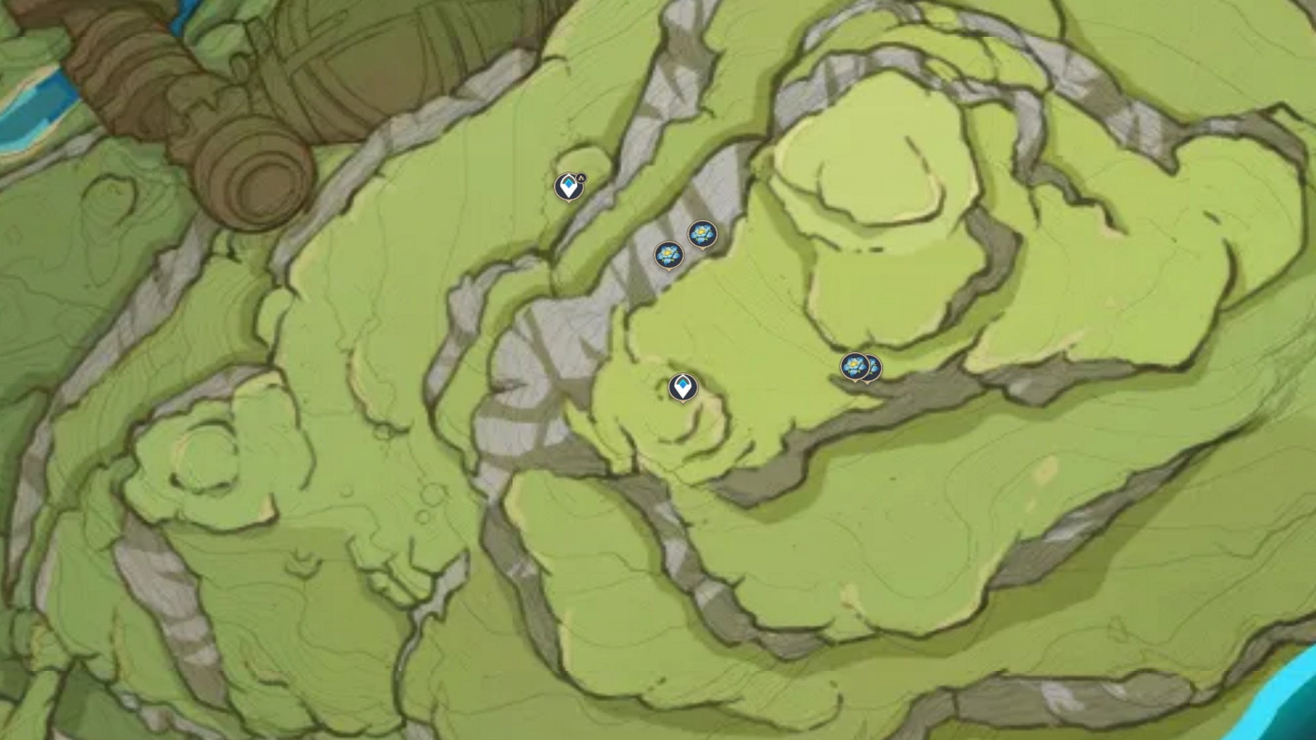 Genshin Impact Kalpalata Lotus locations: A map showing Kalpalata locations near Devantaka Mountain - 10