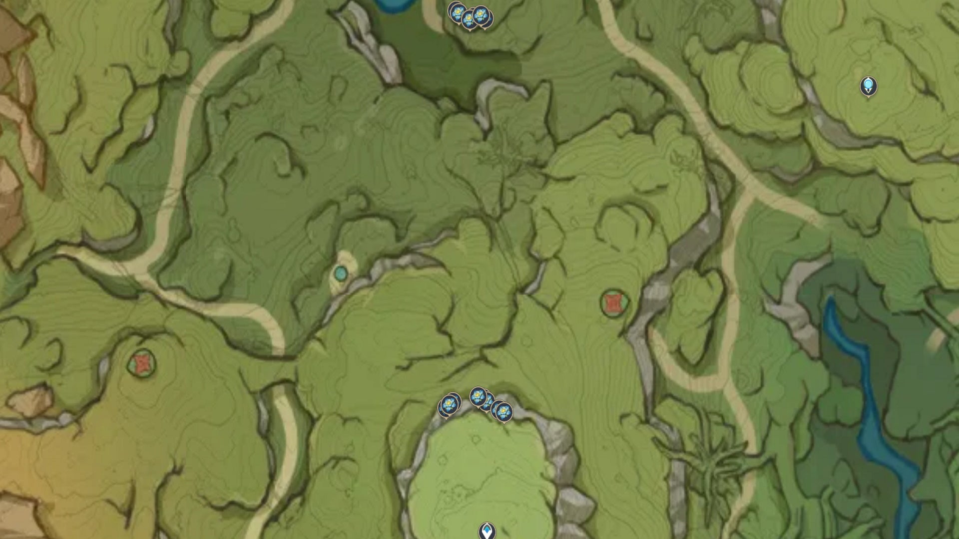 Genshin Impact Kalpalata Lotus locations: A map showing Kalpalata locations near Yasna Monument