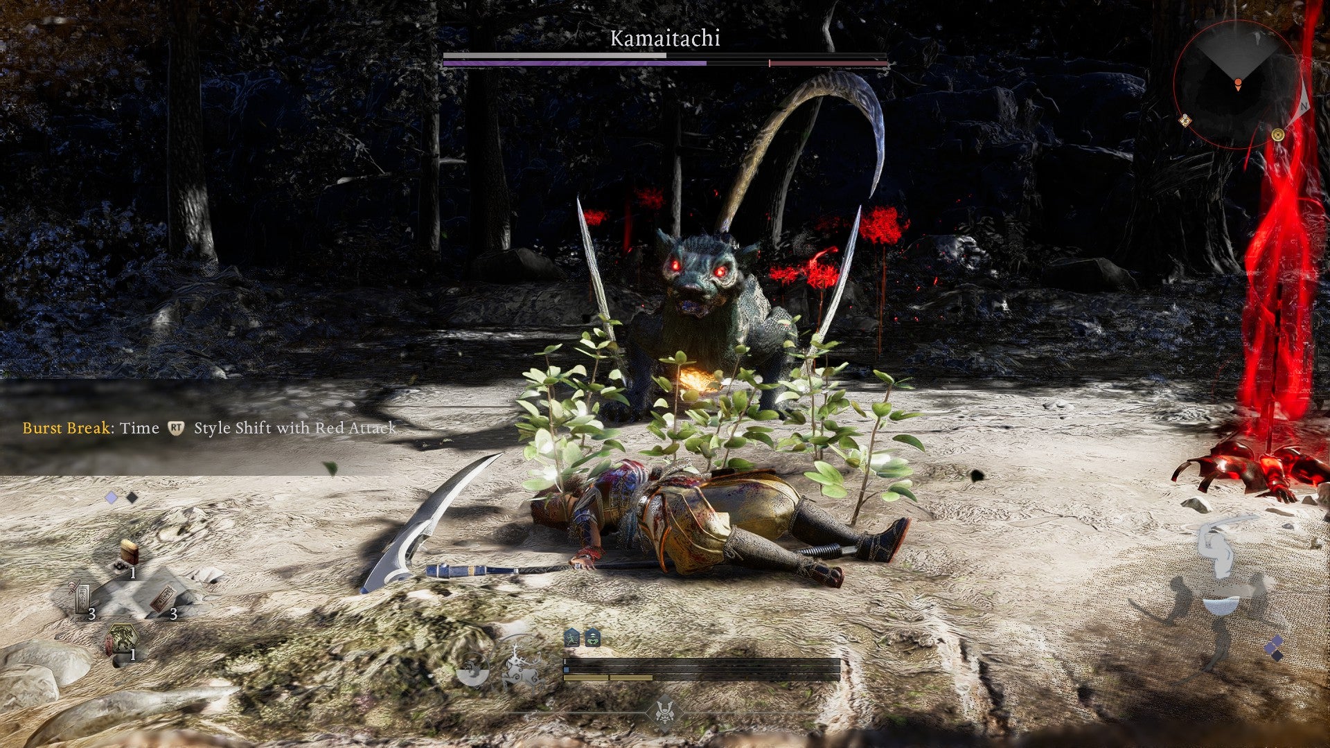 Kamaitachi, a Formidable Enemy in Nioh 3, looks on at a player's corpse. - 8