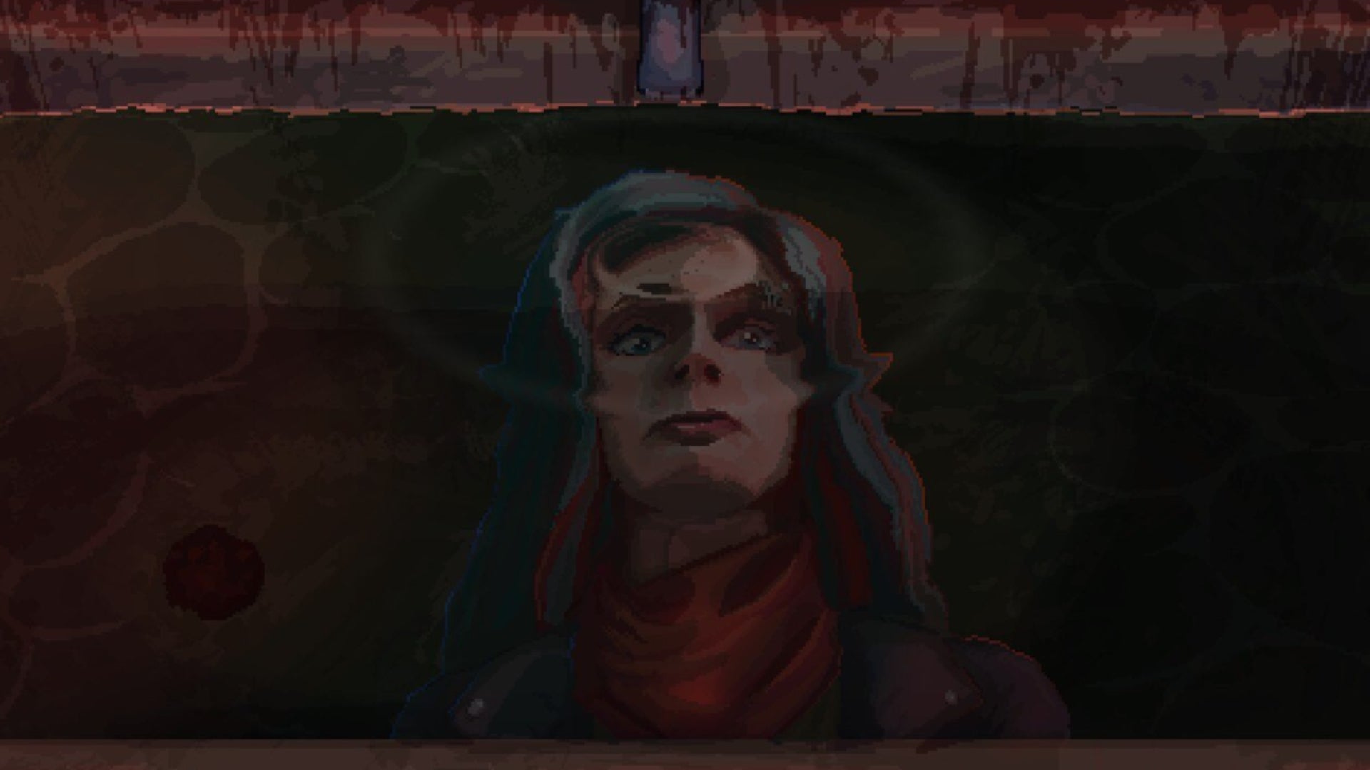 A murky view of Kathy Rain's face in a pool of water, from Kathy Rain 2: Soothsayer. - 4