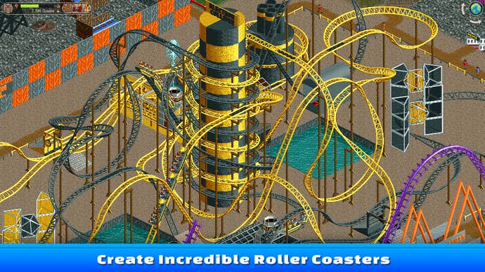 A huge yellow rollercoaster can be seen in a screenshot from Rollercoaster Tycoon Classic