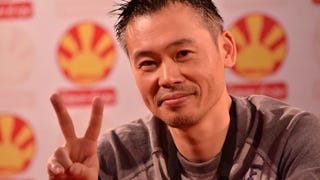 keiji inafune giving the peace sign