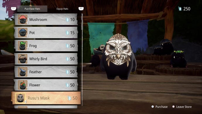 Kena: Bridge Of Spirits: the hat shop screen.