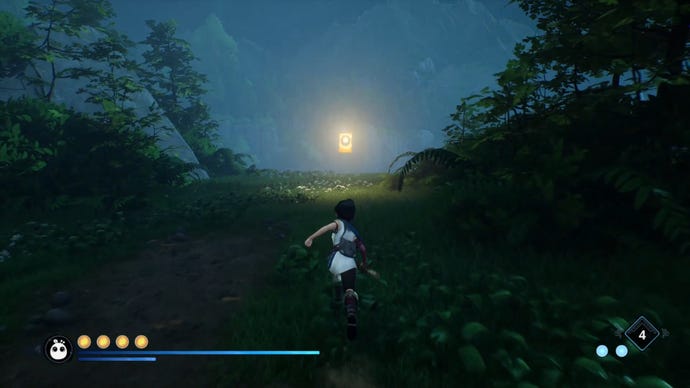 Kena runs towards one of Toshi’s Memories in Kena: Bridge Of Spirits.