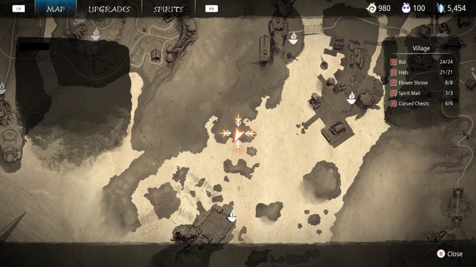 Part of the map of Kena: Bridge Of Spirits where a Spirit Mail collectible is hidden nearby.