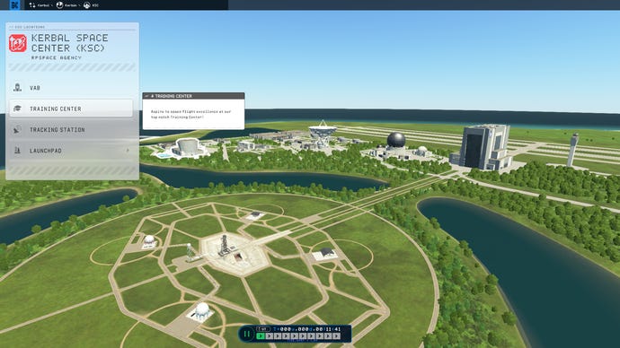The initial Kerbal Space Center map from Kerbal Space Program 2, with the Training Facility highlighted.