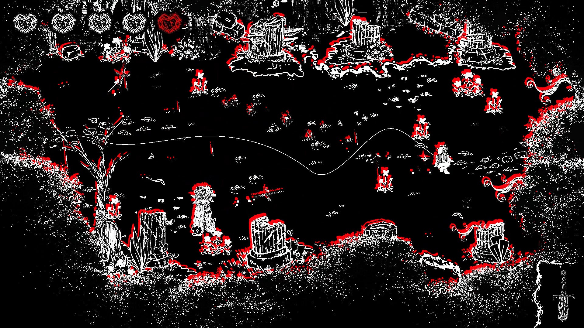 A dreamlike black, white and red landscape from bullet hell Key Fairy. - 1
