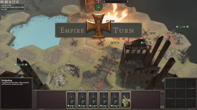 The Empire’s Turn flashes up on screen as an explosion goes off in the background in Khaligrad.