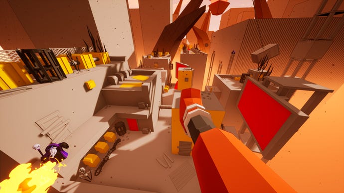 An orange leg kicks out over a construction site scene in Kick Bastards