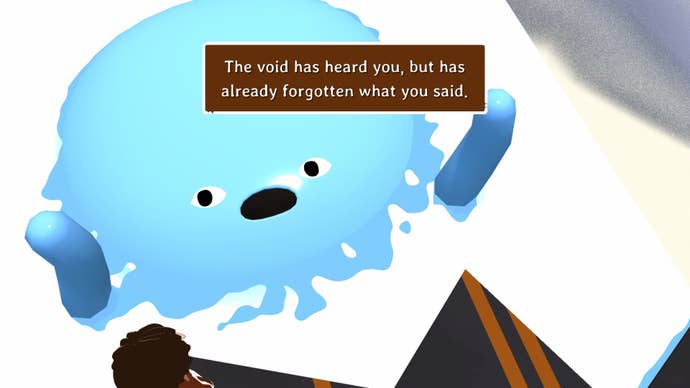 A monster called the Wiggling Void eats a message.