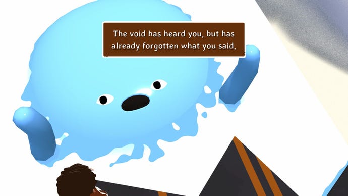 A monster called the Wiggling Void eats a message.