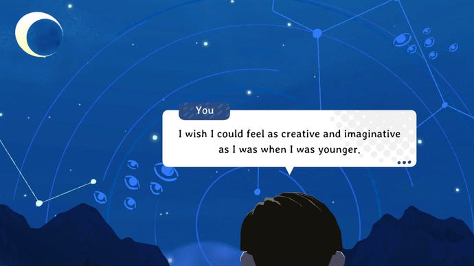 The player wishes on a star from atop a mountain.